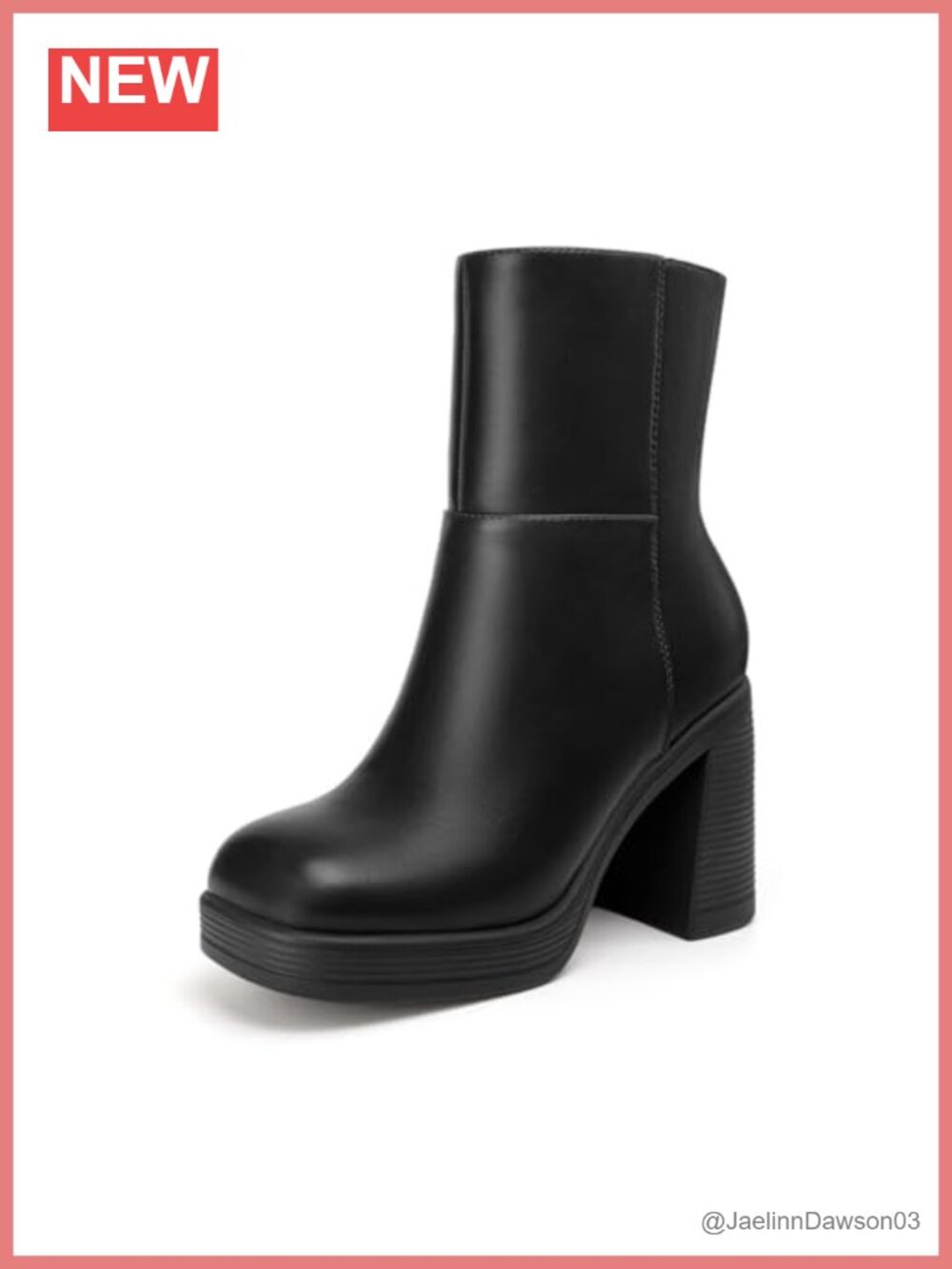 Platform Ankle Boots Square Toe Chunky Heel Side Zip Ankle-High